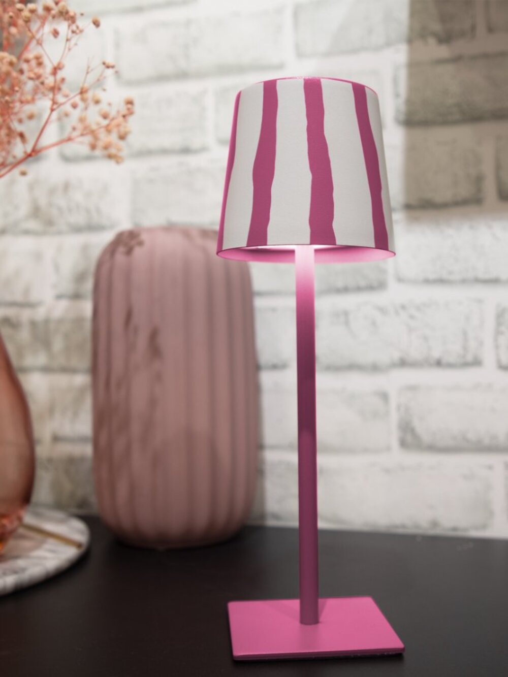 Portable Rechargeable 11” Touch Lamp | Pink & White Striped